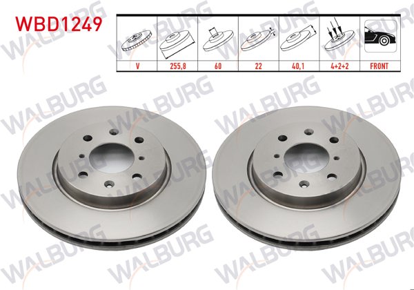 WALBURG WBD1249 | Fren Diski Ön Havalı 4 Bjn 255,8X22x60x40,1 Suzuki Swift IV (Fz,Nz) 1.2 2010-/ Swift IV (Fz,Nz) 1.3 Ddıs 2010-| 2 Adet