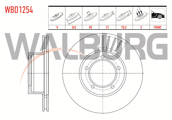 WALBURG WBD1254 | Fren Diski Ön Havalı 5 Bjn 262X21x85x70,2 Tata Telcolıne 2.2 D 4X2 2001-2008 | 2 Adet