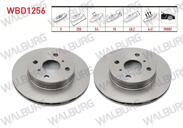 WALBURG WBD1256 | Fren Diski Ön Havalı 4 Bjn 238X18x54x48,2 Toyota Corolla (_E9_) 1.6İ 1987-1993 / Corolla (_E9_) 1.3İ 1987-1993 / Toyota Corolla (_E9_) 1.8 D 1987-1993 | 2 Adet
