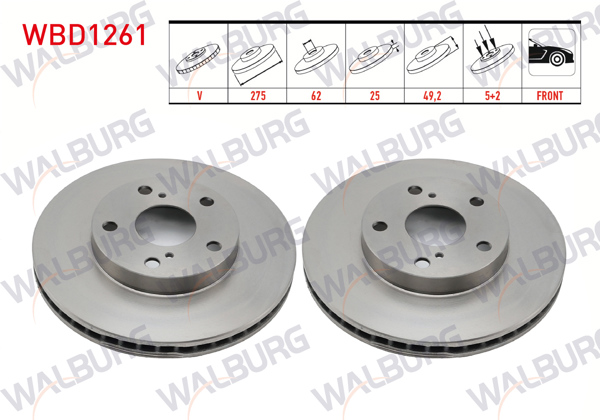 WALBURG WBD1261 | Fren Diski Ön Havalı 5 Bjn 275X25x62x49,2 Toyota Rav4 II (Cla2_, Xa2_, Zca2_, Aca2_) 2.0 Vvt-I 4X4 2000-2006 | 2 Adet