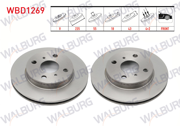 WALBURG WBD1269 | Fren Diski Ön Havalı 4 Bjn 235X18x55x43 Toyota Yaris 1.0İ 1999-2005 / Yaris 1.3İ 1999-2005 | 2 Adet