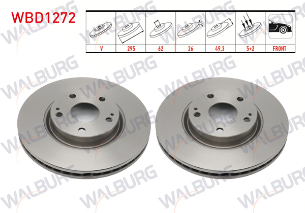 WALBURG WBD1272 | Fren Diski Ön Havalı 5 Bjn 295X26x62x49,3 Toyota Corolla Verso 1.6 2004-2009 / Corolla Verso 1.8 2004-2009 / Corolla Verso 2.0 D-4D 2004-2009 | 2 Adet