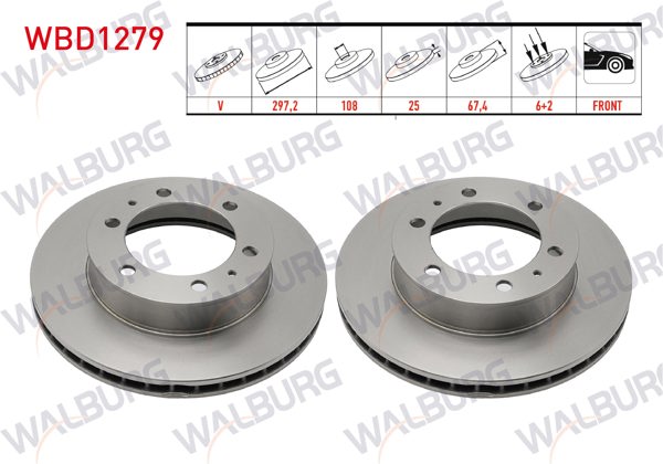 WALBURG WBD1279 | Fren Diski Ön Havalı 6 Bjn 297,2X25x108x67,4 Toyota Hı-Lux Pick Up 2.5 D-4D 2005-2011 / Hı-Lux Pick Up 2.5 D 2005-2011 / Hı-Lux Pick Up 3.0 D-4D 2005-2011 / Hı-Lux Vıgo 2.5 D-4D 4X4 2005-2011 | 2 Adet
