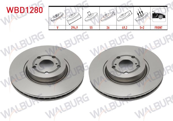 WALBURG WBD1280 | Fren Diski Ön Havalı 5 Bjn 294,9X26x55x49,2 Toyota Avensis (T25) 2.0 D-4D 2003-2008 | 2 Adet