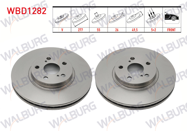 WALBURG WBD1282 | Fren Diski Ön Havalı 5 Bjn 277X26x55x49,5 Toyota Avensis (T25) 1.6 Vvt-I 2003-2008 / Avensis (T25) 1.8 2003-2008 | 2 Adet