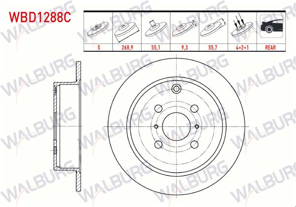WALBURG WBD1288C | Fren Diski Arka Düz Kaplamalı 4 Bjn 268,9X9,3X55x57 Yaris 1.4 D-4D-1.5 Vvt-I-1.3İ 1999-2005 / Corolla 1.6 Vvt-I-1.4 Vvt-I-2.0 D-4D 2001-2007 / Corolla Verso 2.0 D-4D-1.6 Vvt-I 2001-2004 / Yaris Verso 1.4 D | 2 Adet