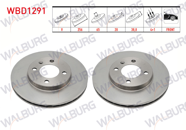 WALBURG WBD1291 | Fren Diski Ön Havalı 4 Bjn 256X20x65x38,8 Polo Classic 1.4-1.6 1995-2001 / Caddy II 1.9 TDI 1995-2004 / Golf III 1.9 TDI 1991-1999 / Polo 1.4 TDI 1994-1999 / Ibiza III 1.6 1999-2002 / Toledo I 1.9 TDI 1991-1999 | 2 Adet
