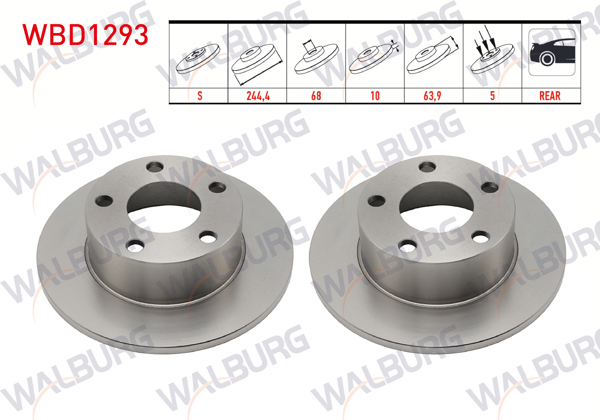 WALBURG WBD1293 | Fren Diski Arka Düz 5 Bjn 244,4X10x68x63,9 Volkswagen Passat 1.6-1.8-1.9 TDI 1996-2005 / Skoda Superb 1.8 T-1.9 TDI-2.0 TDI 2010-2015 / Audi A6 2.0-2.5 TDI 1994-1997 / Audi 100 2.0 1982-1990 | 2 Adet