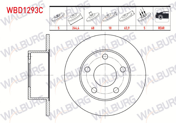 WALBURG WBD1293C | Fren Diski Arka Düz Kaplamalı 5 Bjn 244,4X10x68x63,9 Volkswagen Passat 1.6-1.8-1.9 TDI 1996-2005 / Skoda Superb 1.8 T-1.9 TDI-2.0 TDI 2010-2015 / Audi A6 2.0-2.5 TDI 1994-1997 / Audi 100 2.0 1982-1990 | 2 Adet