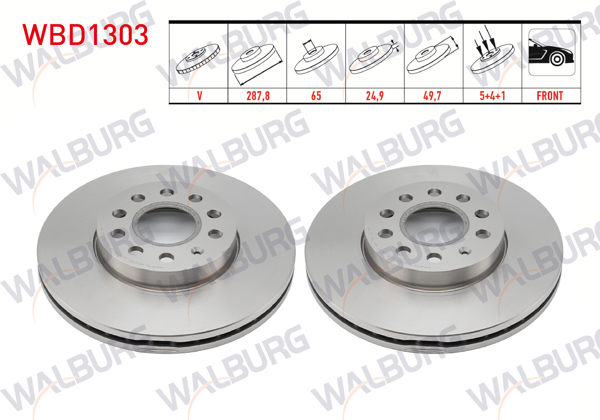 WALBURG WBD1303 | Fren Diski Ön Havalı 5 Bjn 288X24,9X65x49,7 Golf V-VI-VII-VIII 03-/ Jetta III-IV 05-/ T-Roc 17-/ Caddy III-IV 04-/ A3 03-12 / Q2 18-/ Leon 05-12 / Altea 04-/ Toledo 04-09 / Octavia II-III-IV 04-/ Karoq 17-/ Yeti 09 | 2 Adet
