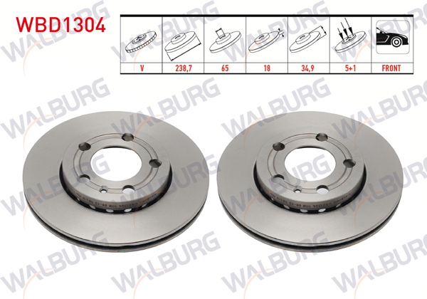 WALBURG WBD1304 | Fren Diski Ön Havalı 5 Bjn 238,7X18x65x34,9 Volkswagen Polo (9N_) 1.2İ 2001-2012 / Polo (9N_) 1.4 TDI 2001-2012 / Skoda Fabia II 1.4 TDI 2006-2015 / Skoda Fabia II 1.6 TDI 2006-2015 | 2 Adet