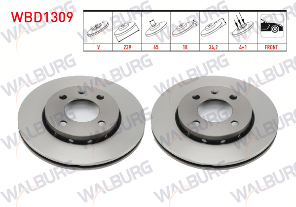 WALBURG WBD1309 | Fren Diski Ön Havalı 4 Bjn 239X18x65x34,2 Volkswagen Polo 1.0İ-1.3İ-1.4İ 16V-1.6İ-1.9D 1994-1999 / Polo 1.4-1.4 TDI-1.6-1.9D-1.9 Sdı 1995-2001 | 2 Adet