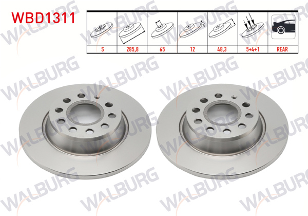 WALBURG WBD1311 | Fren Diski Arka Düz 5 Bjn 282X12x65x48,2 Volkswagen Golf V-VI 1.4 TSI-1.6 TDI 2003-2013 / Jetta III 2.0 TDI 2005-2010 / A3 1.6-1.8T 2003-2012 / Octavia 1.8 TFSI 2004-2012 / Toledo III 2.0 TDI 2004-2009 | 2 Adet
