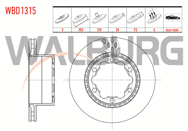 WALBURG WBD1315 | Fren Diski Arka Havalı 6 Bjn 303X28x120x93 VW Crafter Çift Teker 2006-2018 / Mercedes Sprinter 2006-2018 / Mercedes Sprinter Çift Teker 2018-| 2 Adet
