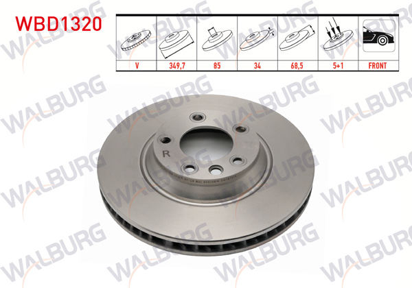 WALBURG WBD1320 | Fren Diski Ön Sağ Havalı 5 Bjn 18 Jant 349,7X34x85x68,5 Volkswagen Touareg 2.5 R5 TDI-3.2İ-4.2 V8-5.0 V10 TDI-3.0 V6 TDI 2002-2010 / Porsche Cayenne 3.0 TDI-3.2İ-S4.5İ-S4.8İ 2002-2010