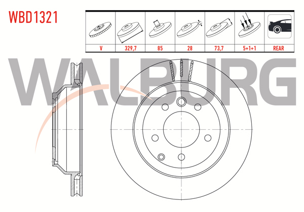 WALBURG WBD1321 | Fren Diski Arka Havalı 5 Bjn 17 Jant 330X28x85x73,5 Touareg 3.0 TDI V6 2010-/ Touareg 3.6 V6 FSI-5.0 V10 TDI 2002-2010 / Q7 3.0 V12 TDI-4.2 FSI- TDI-3.0 TFSI 2006-2015 / Cayenne 3.0 TDI-3.6İ 2002-2010 | 2 Adet