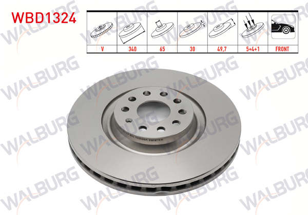 WALBURG WBD1324 | Fren Diski Ön Havalı 5 Bjn 340X30x65x49,7 Golf VII 1.2 TSI-1.4 TSI-1.6 TDI 2012-/ Passat 1.6 TDI-2.0 TSI-1.8 TSI 2008-2012 / Octavia 1.6 TDI-1.4 TSI 2012-/ Superb 1.4 TSI-1.6 TDI-2.0 TDI 2015-| 2 Adet