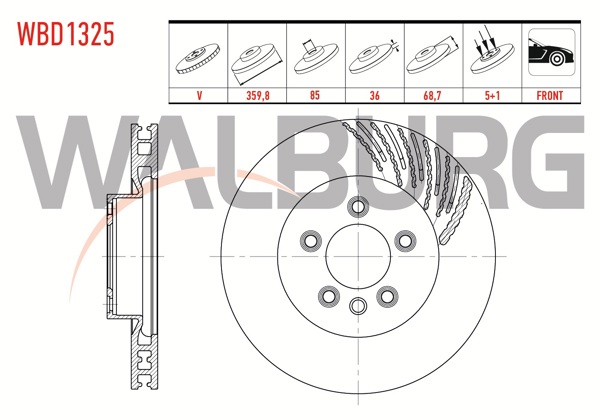 WALBURG WBD1325 | Fren Diski Sol Ön Havalı 5 Bjn 359,80X36x85x68,7 Volkswagen Touareg (7P5) 3.0 TDI V6-3.0 TSI V6 2010-/ Porsche Cayenne 3.0 D-3.0 S Hybrıd-3.6 S-4.8 Gts-4.8 Turbo 2010 -