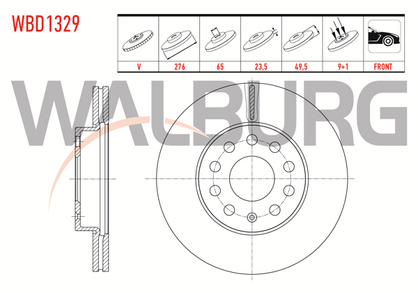 WALBURG WBD1329 | Fren Diski Ön Havalı 5 Bjn 276X23,5X65x49,5 Volkswagen Golf VII 1.6 TDI 2012-/ Golf VII 1.2 TSI 2012-/ Seat Leon 1.6 TDI 2012-/ Leon 1.2 TSI 2012-/ Skoda Octavia 1.6 TDI 2012-| 2 Adet