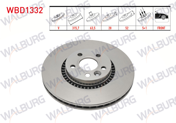 WALBURG WBD1332 | Fren Diski Ön Havalı 5 Bjn 315,7X28x63,5X52 Volvo S60 II T3-T4-D3-2.0T 17 Jant 2010-/ S80 II D3-T5 2006-/ V60 T6-D5-1.6D 2010-/ V70 III 2.0 T-1.6D-2.0D 2006-/ Xc70 II D3 2007-/ Ford Galaxy 2.0 TDCI 2006-| 2 Adet