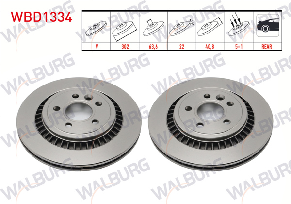 WALBURG WBD1334 | Fren Diski Arka Havalı 5 Bjn 302X22x63,6X40,8 S60 II T3-T4-T5-D3-D5-2.0T (Elektronık El Frenı) 2010-/ S80 II D3-D5-T5-T6 2006-/ V60 T6-T5-D3-D5-1.6D 2010-/ V70 III 1.6D-2.0D 2006-/ Xc70 II D3-D5 2007-| 2 Adet