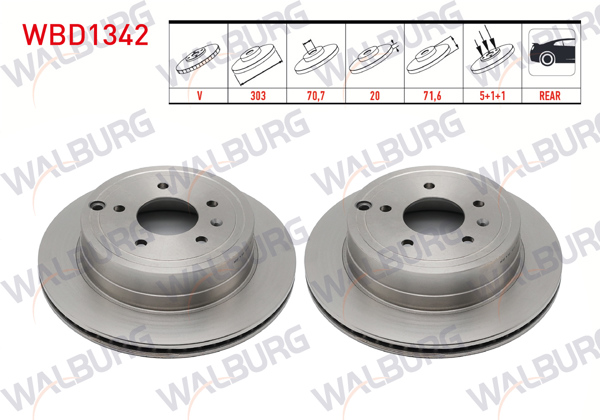 WALBURG WBD1342 | Fren Diski Arka Havalı 5 Bjn 303X20x70,7X71,6 Chevrolet Captiva (C100) 2.0 D 2006-2012 / Opel Antara 2.0 CDTI 2007-/ Captiva (C140) 2.0 D 2012-2014 | 2 Adet