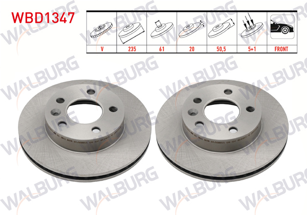 WALBURG WBD1347 | Fren Diski Ön Havalı 5 Bjn 235X20x61x50,5 Dacia Logan Pick-Up 1.5 DCI 2007-| 2 Adet