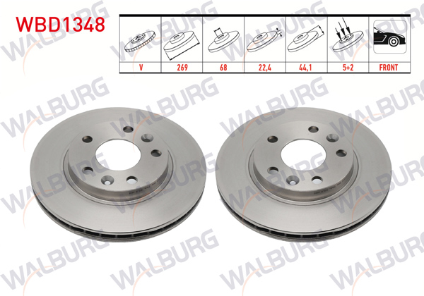 WALBURG WBD1348 | Fren Diski Ön Havalı 5 Bjn 269X22.4X68x44,1 Renault Megane IV Sedan (Lv-) 1.5 DCI 2016-/ Duster 1.6 16V 105 Hp 2009-2012 / Megane IV Sedan (Lv-) 1.2 TCE / Duster 1.5 DCI 2009-2012 | 2 Adet