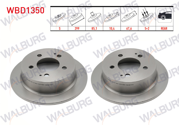 WALBURG WBD1350 | Fren Diski Arka Düz 5 Bjn 299X10,4X85,1X67,6 5 Ssangyong Kyron 2.0 Xdı 4X4 2005-2011 / Actyon I 2.0 Xdı 2005-2012 | 2 Adet
