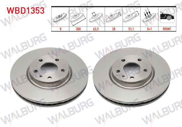WALBURG WBD1353 | Fren Diski Ön Havalı 5 Bjn 300X28x63,5X51,1 Ford Mondeo V 1.6 TDCI 2014-/ Mondeo V 1.5 Ecoboost 2014-/ Mondeo V 2.0 TDCI 2014 | 2 Adet
