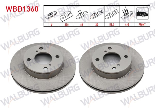 WALBURG WBD1360 | Fren Diski Ön Havalı 4 Bjn 230X20x60x51,4 Suzuki Alto V (Gf) 1.0 2009-| 2 Adet
