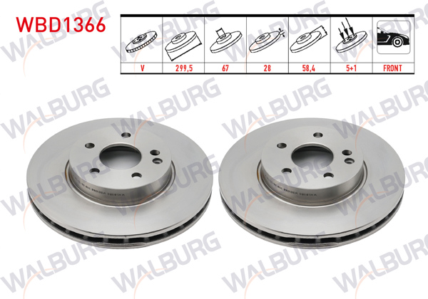 WALBURG WBD1366 | Fren Diski Ön Havalı 5 Bjn 299,50X28x67x58,40 Mercedes Vito 111 CDI-110 CDI-115 CDI-109 CDI-113 CDI-116 CDI-2.0 CDI-2.2 CDI-2003-2014 | 2 Adet