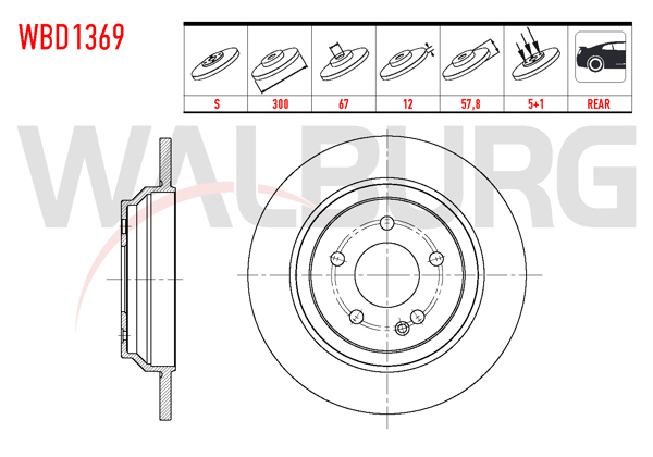 WALBURG WBD1369 | Fren Diski Arka Düz 5 Bjn 300X12x67x57,80 Mercedes Vito (W447) 111 CDI 2014-| 2 Adet