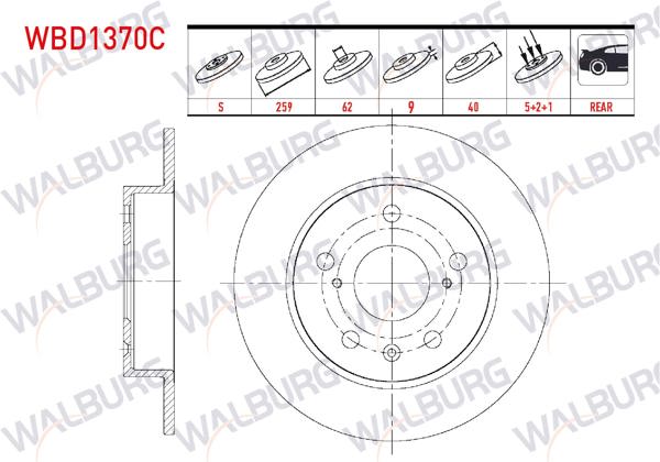WALBURG WBD1370C | Fren Diski Arka Düz Kaplamalı 5 Bjn 296X10x67x57,60 Mercedes Vito 111 CDI-110 CDI-115 CDI-109 CDI-113 CDI-116 CDI-2.0 CDI-2.2 CDI 2003-2014 | 2 Adet