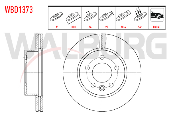 WALBURG WBD1373 | Fren Diski Ön Havalı 5 Bjn 303X28x76x70,40 VW Crafter 2.0 TDI 2018-| 2 Adet