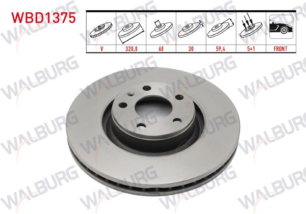 WALBURG WBD1375 | Fren Diski Ön Havalı 5 Bjn 320,80X30x68x59,40 Audi A6 2.0 TDI-2.7 TDI-3.0 TDI-2.0 TFSI-2.4-3.0 TFSI-3.2 FSI-4.2 2004-2011 | 2 Adet