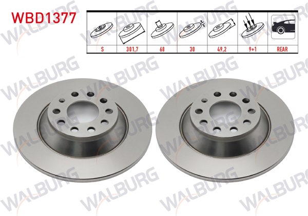 WALBURG WBD1377 | Fren Diski Arka Düz 5 Bjn 301,70X12x68x49,20 Audi A6 2.0 TDI-2.7 TDI-3.0 TDI-2.0 TFSI-2.4-3.0 TFSI-3.2 FSI-4.2 2004-2011 | 2 Adet