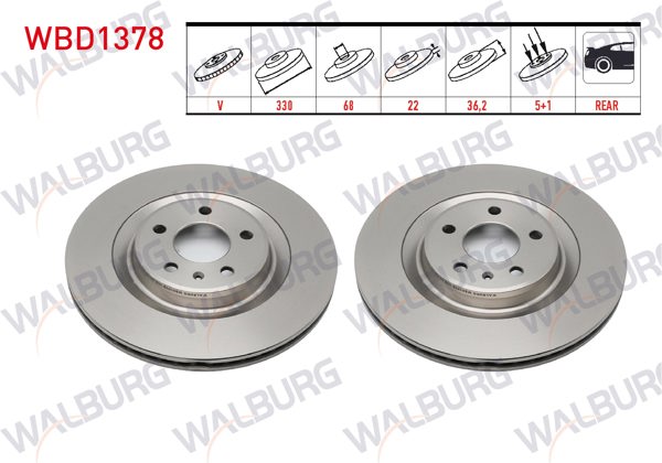 WALBURG WBD1378 | Fren Diski Arka Havalı 5 Bjn 330X22x68x36,20 A4 2.0 TDI-1.8Tfsı-2.0 TFSI 2007-2015 / A4 1.4 TFSI-2.0 TDI-2.0 TSI 2015-/ A5 1.4 TFSI-2.0 TDI 2017 / A6 2.0 TFSI-3.0 TDI 2010-/ Macan 2.0-3.0 Sd 2014-| 2 Adet