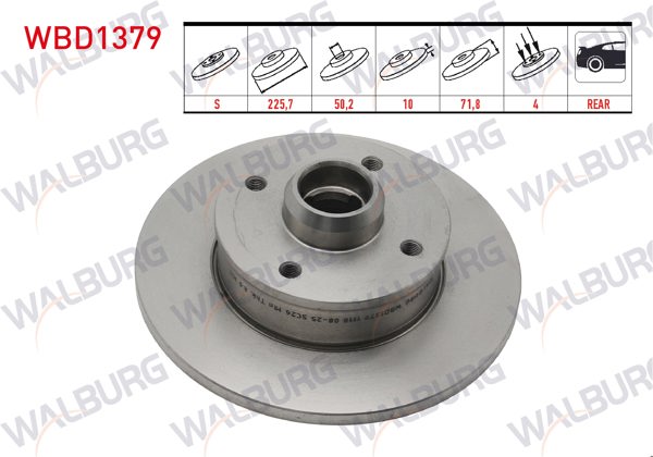 WALBURG WBD1379 | Fren Diski Arka Düz 4 Bjn 225,70X10x50,23X71,80 Golf IV 1.6İ-2.0-1.9 TDI 1997-2005 / Golf III 1.6-2.0Gtı-1.9 TDI 1991-1999 / Passat 2.0-1.9 TDI 1988-1997 / Cordoba 1.9 TDI 1999-2002 / Ibiza II 1.9 TDI 1993-2002 | 2 Adet