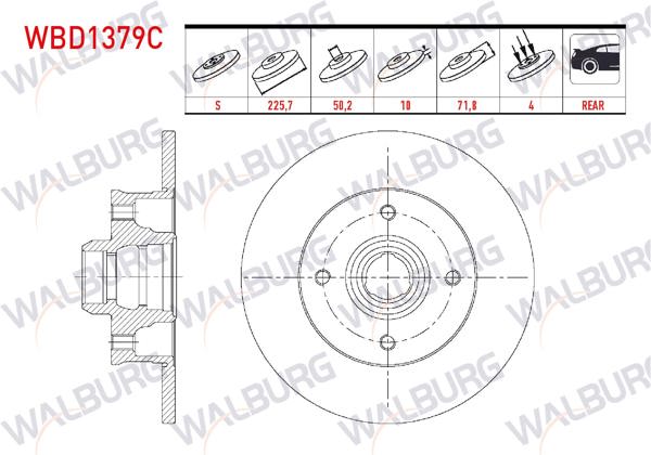 WALBURG WBD1379C | Fren Diski Arka Düz Kaplamalı 4 Bjn 225,70X10x50,23X71,80 Golf IV 1.6İ-2.0-1.9 TDI 1997-2005 / Golf III 1.6-2.0Gtı-1.9 TDI 1991-1999 / Passat 2.0-1.9 TDI 1988-1997 / Cordoba 1.9 TDI 1999-2002 / Ibiza II 1.9 TDI | 2 Adet