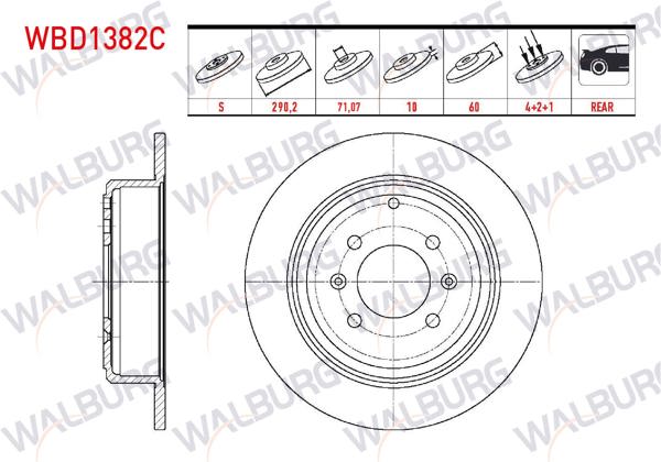 WALBURG WBD1382C | Fren Diski Arka Düz Kaplamalı 4 Bjn 290,20X10x71,07X60 Peugeot 406 (8B) 2.0İ 1995-2004 / 406 (8B) 1.8 1995-2004 / 406 (8B) 2.2 1995-2004 / 406 (8B) 3.0 V6 1995-2004 | 2 Adet