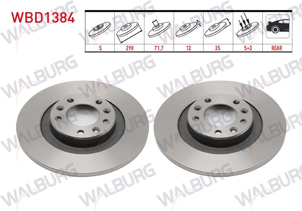 WALBURG WBD1384 | Fren Diski Arka Düz 5 Bjn 290X12x71,07X35 Peugeot 308 II 1.6 HDI 2014-/ 3008 1.6 Thp-1.6 Bluehdı 2016-/ Expert 1.6 Bluehdı 2016-/ C4 Picasso II 1.6 Thp-1.6 HDI 13-/ Jumpy III 1.6 HDI 16-/ C5 Aircross 18-| 2 Adet