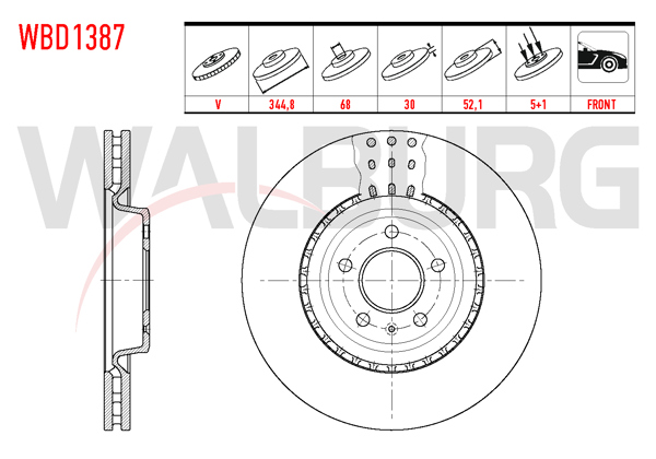 WALBURG WBD1387 | Fren Diski Ön Havalı 5 Bjn 344,8X30x68x52,1 A4 2.0 TDI-2.0 TFSI-1.8 TFSI 2007-2015 / A5 1.8 TFSI-2.0 TDI-2.0 TFSI 2007-2017 / A6 2.0 TDI-2.0 TFSI 2010-/ Q5 2.0 TDI 2008-/ Porsche Macan 2.0 2014-| 2 Adet