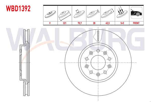 WALBURG WBD1392 | Fren Diski Ön Havalı 5 Bjn 321X28x70,7X45,5 Opel Insignia B (Z18) 1.6 CDTI 17 Jant 2017-/ Opel Insignia B (Z18) 2.0 CDTI 2017-| 2 Adet