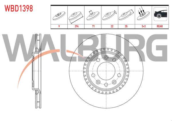 WALBURG WBD1398 | Fren Diski Arka Havalı 5 Bjn 294X22x71x35 Peugeot Expert 1.6 Bluehdı 2016-/ Expert 2.0 HDI 2016-/ Citroen Jumpy III 1.6 HDI 2016-/ Jumpy III 2.0 HDI 2016-/ Toyota Proace 1.6 D 2016-/ Proace 2.0 D 2016-| 2 Adet