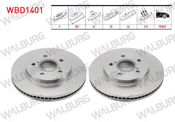 WALBURG WBD1401 | Fren Diski Ön Havalı 5 Bjn 282X25x62x46 Toyota Corolla 1.8 Hybrıd 2019-| 2 Adet