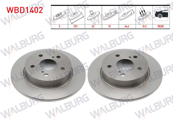 WALBURG WBD1402 | Fren Diski Arka Düz 5 Bjn 274X10x62x47,4 Toyota Corolla 1.6 2019-| 2 Adet