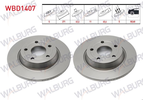 WALBURG WBD1407 | Fren Diski Arka Havalı 5 Bjn 271X11x63,6X40,6 Ford Focus IV 1.5 Ecoboost 2018-/ Focus IV 1.5 Ti-Vct 2018-| 2 Adet
