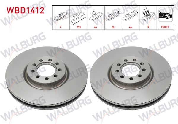 WALBURG WBD1412 | Fren Diski Ön Havalı 9 Bjn 290X28x64x46 Iveco Daily III 2.8 D 1999-2006 / Daily IV 2.3-3.0 D 2006-2011 / Daily V 2.3 D 8 2011-2014 / Daily VI (70 C15) 2.3 D-3.0 D 2014-| 2 Adet