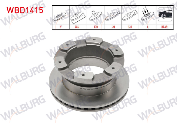 WALBURG WBD1415 | Fren Diski Arka Havalı 6 Bjn 306X28x178x132 Iveco Daily IV (70 C15) 3.0 D 2006-2011 / Daily V (70 C15) 3.0 D 2011-2014 / Daily VI (70 C15) 3.0 D 2014-| 2 Adet